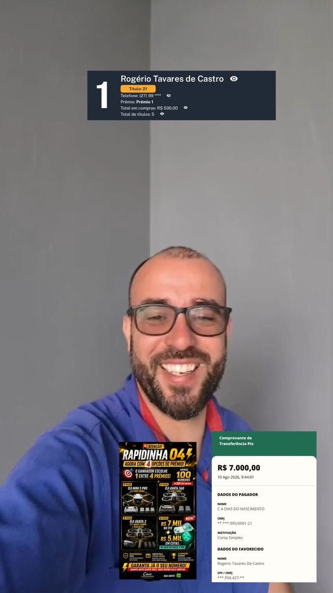 Ganhador da Rapidinha 04 recebendo o prêmio via Pix